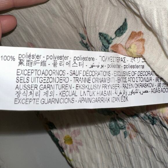 Zara Textured Cream Floral Long Sleeve Sheer Blouse Size Small - Picture 8 of 16